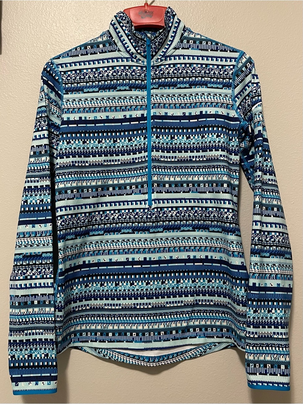 Nike Pro Dri-Fit 1/2 Zip Pullover - Brushed Fleece & Blue Geometric Pattern - L